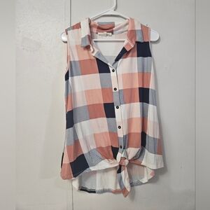 Above And Beyond Plaid Tie Front Tank Top!